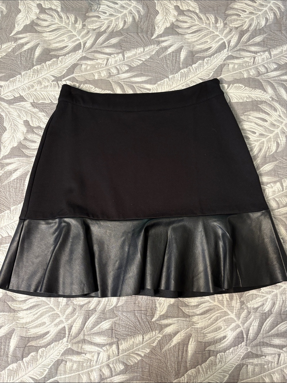 Michael Kors Black Mini Skirt with Faux-Leather Ruffle